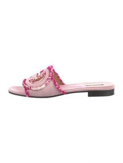 Pre-owned Gucci Raw-edge Trim Slides In Pink