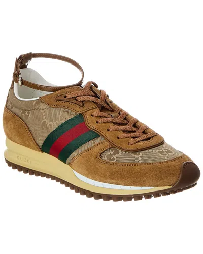 Gucci Re-motion Gg Nylon & Suede Sneaker In Brown