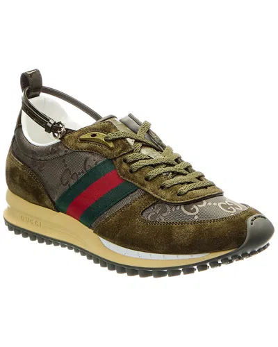 Gucci Re-motion Gg Nylon & Suede Sneaker In Green