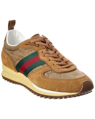 Gucci Re-motion Gg Nylon & Suede Sneaker In Brown