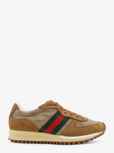 Gucci Re-motion Gg Nylon And Suede Sneakers In Brown