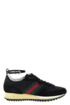 Gucci Motion Vintage Suede Web Sneakers In Black