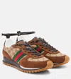 Gucci Re-motion Suede-trimmed Sneakers In Brown