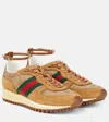 Gucci Re-motion Web Stripe Suede Sneakers In Brown