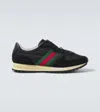 Gucci Re-motion Web Stripe Suede-trimmed Sneakers In Black