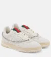 Gucci Re-web Grosgrain-trimmed Crystal-embellished Leather Sneakers In White