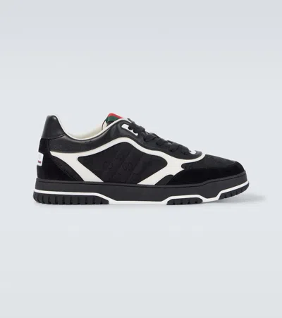 Gucci Re-web Gg Canvas Suede-trimmed Trainers In Black