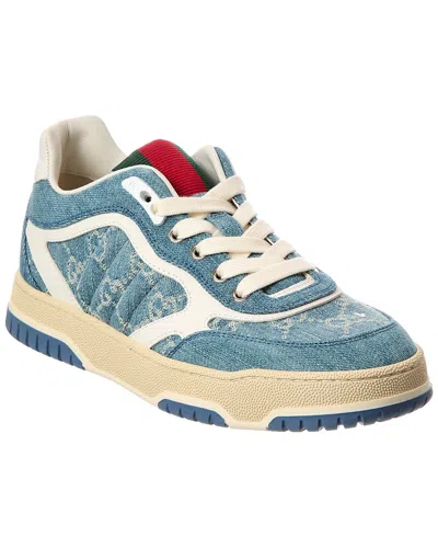 Gucci Re-web Gg Denim & Leather Sneaker In Blue