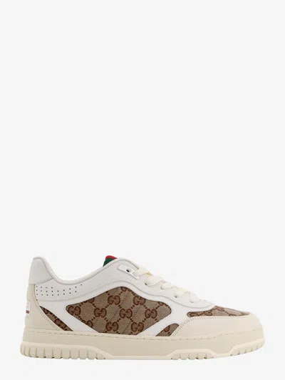 Gucci Re-web Leather And Original Gg Fabric Sneakers In White