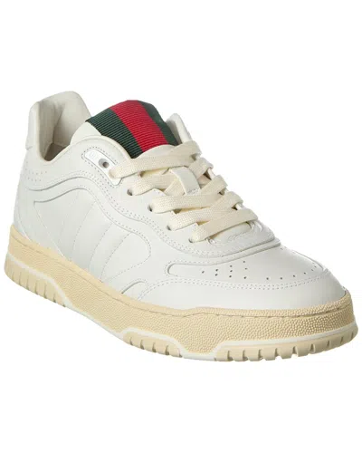 Gucci Re-web White Low Top Sneakers With Web Detail And Embossing In Leather Woman