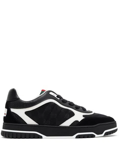 Gucci Re-web Leather Sneakers In Black
