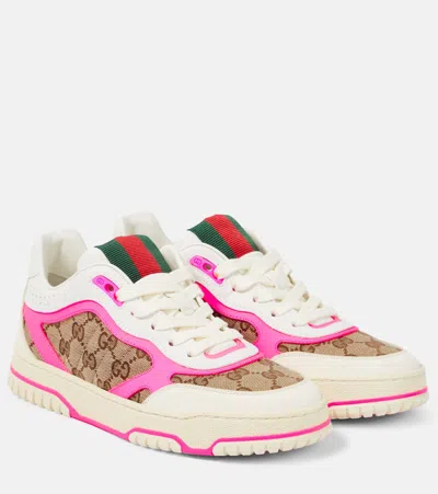 Gucci Re-web Leather Trainers In Pink