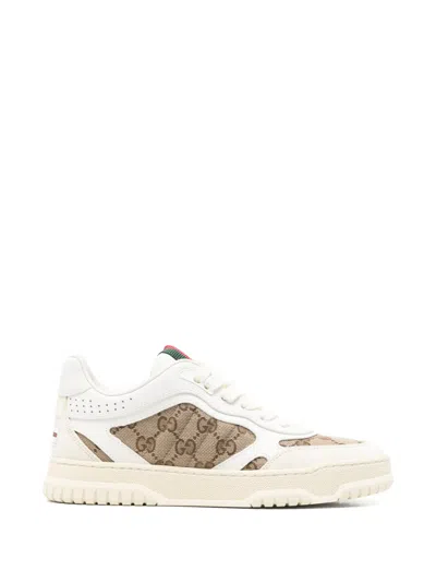 Pre-owned Gucci Re-web Panelled Sneakers In White
