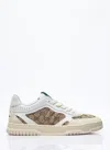 Gucci Re-web Leather And Original Gg Fabric Sneakers In Beige