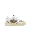 Gucci White Low Top Sneakers With Web Detail In Gg Supreme Canvas And Leather Boy In Neutrals