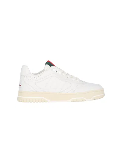 Gucci Re-web White Low Top Sneakers With Web Detail And Embossing In Leather Woman