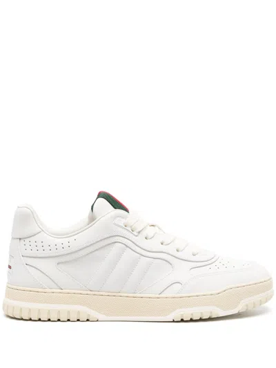 Gucci Re-web White Low Top Sneakers With Web Detail And Embossing In Leather Woman