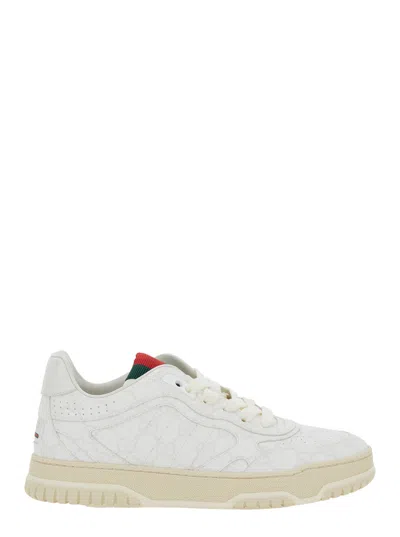 GUCCI GUCCI 'RE-WEB' WHITE LOW TOP SNEAKERS WITH ALL-OVER GG MOTIF IN LEATHER WOMAN