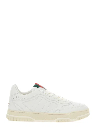 GUCCI GUCCI 'RE-WEB' WHITE LOW TOP SNEAKERS WITH WEB DETAIL AND EMBOSSING IN LEATHER WOMAN