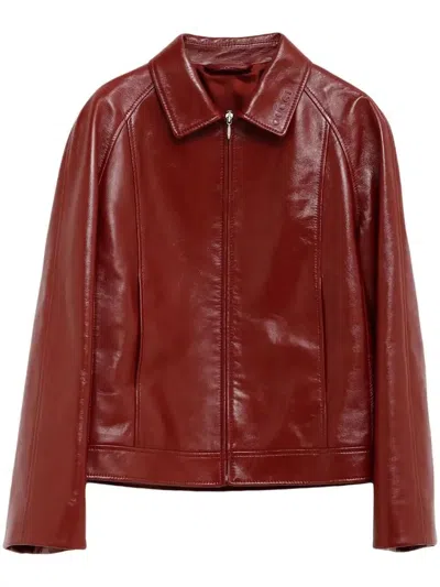 Gucci Rear Elasticated Leather Jacket In 6207 Red