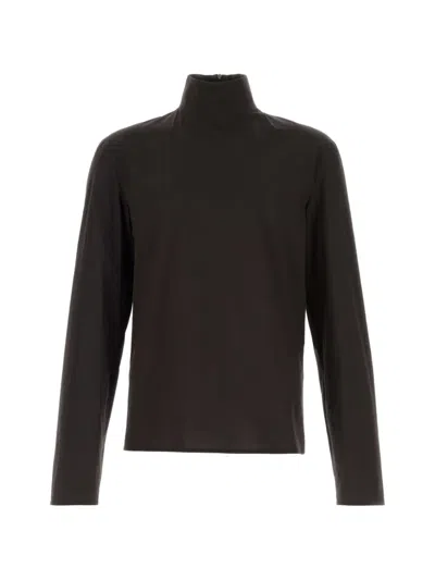 Gucci Stretch Poplin Shirt High Collar Long Sleeves In Brown