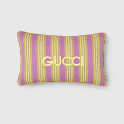 Gucci Rectangular Striped Cushion With In Pink