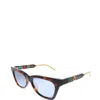 GUCCI RECTANGLE ACETATE SUNGLASSES WITH BLUE LENS IN TORTOISE/ HAVANA