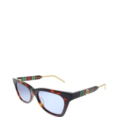 Gucci Rectangle Acetate Sunglasses With Blue Lens In Tortoise/ Havana In Multi