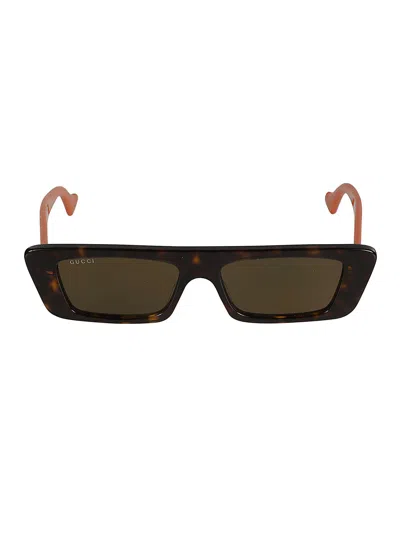 Gucci Rectangle Flat Sunglasses In Orange/brown