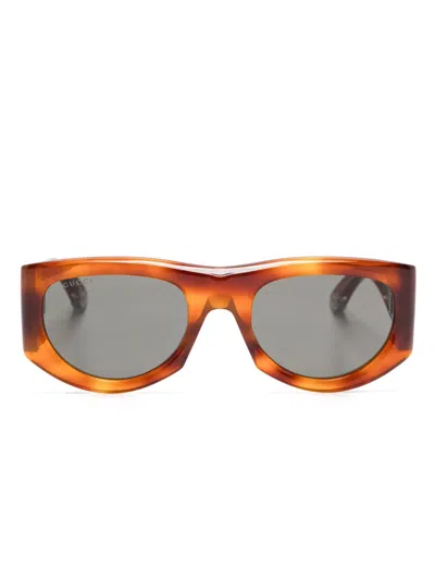 Gucci Rectangle-frame Sunglasses In ブラウン