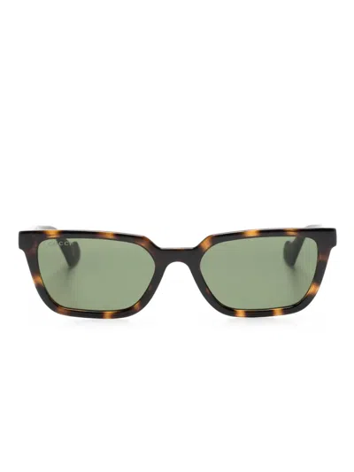 Gucci Rectangle-frame Sunglasses In 褐色