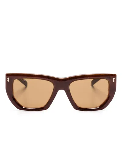 Gucci Sonnenbrille Mit Eckigem Gestell In Braun