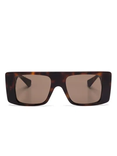 Gucci Rectangle-frame Sunglasses In Brown