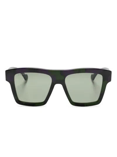Gucci Rectangle-frame Tinted Sunglasses In Green
