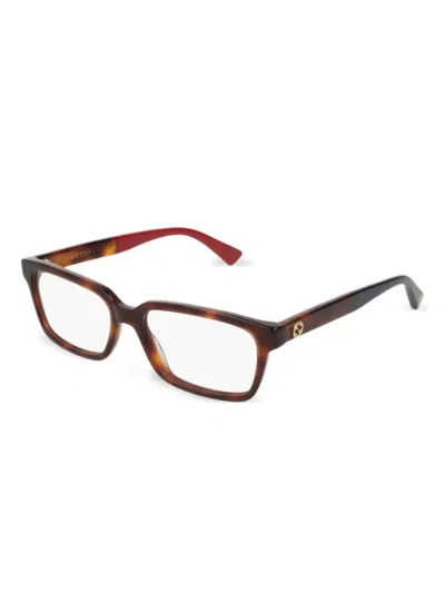 Gucci Rectangle Full-rim Glasses In Brown