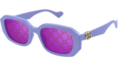 Pre-owned Gucci Rectangle Logo Frame Sunglasses In Violet/pink (gg1535s/004)