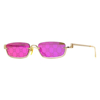 Gucci Rectangle Semi-rim Gold Frame Sunglasses In Pink
