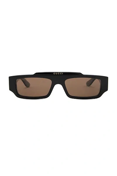 Gucci Rectangle Sunglasses In Black & Brown