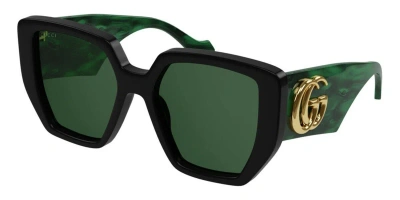 Pre-owned Gucci Rectangle Sunglasses Gg0956s-001-54 Black Frame Green Lenses
