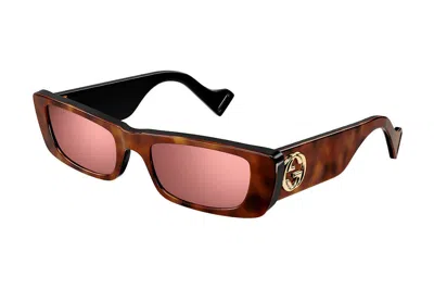 Pre-owned Gucci Rectangle Sunglasses Havana/brown (gg0516s-015-52)