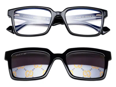 Pre-owned Gucci Rectangle Sunglasses In Black Clip On Brown (gg1543s/001/54) In Multi
