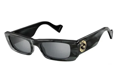 Pre-owned Gucci Rectangle Sunglasses In Grey/silver (gg0516s/013)