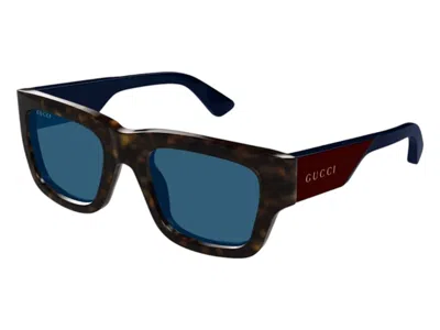 Pre-owned Gucci Rectangle Sunglasses In Havana Red Blue (gg1668s/002/fr)