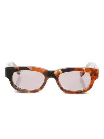 Gucci Rectangle Tortoiseshell Sunglasses In Brown
