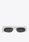 Gucci Rectangular Frame Sunglasses With Dark Rounded Lenses In White