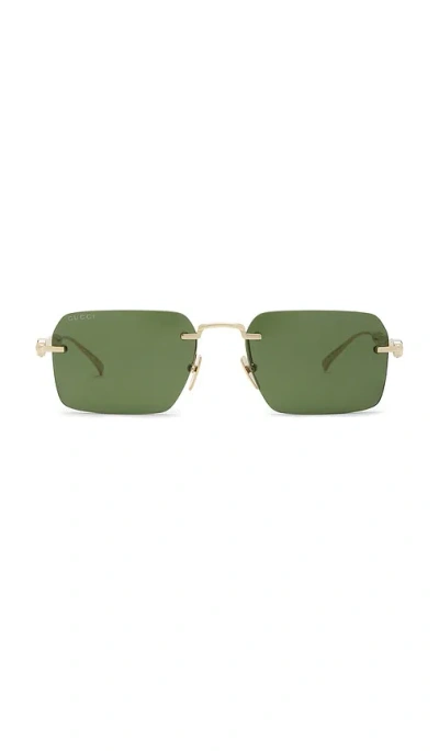 Gucci Rectangular Bamboo Metal Sunglasses In Green