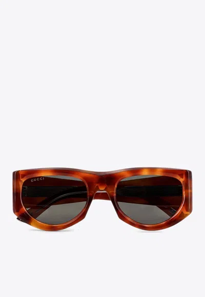 Gucci Rectangular Frame Logo Sunglasses In Brown
