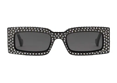 Pre-owned Gucci Rectangular Frame Sunglasses In Black/silver/gold (755254 J0741 1012) In Multi