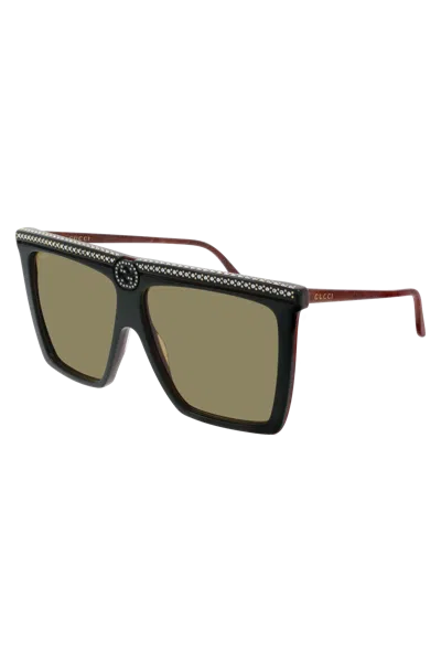 Gucci Rectangular Mini Crystal Sunglasses With 100% Uv Protection In Green