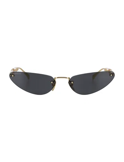 Gucci Rectangular Optical Frame In Gold-gold-grey
